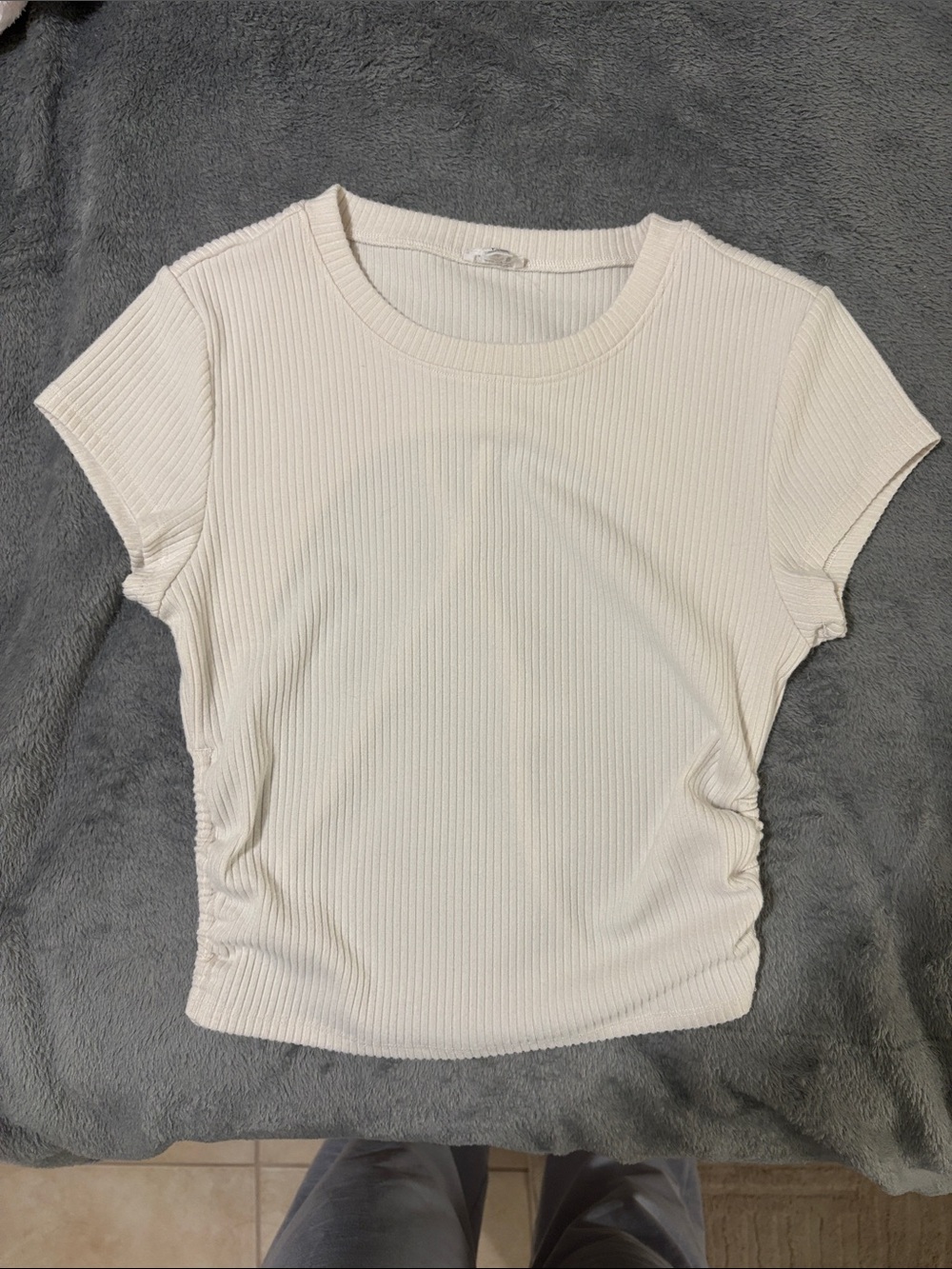 Garage Women’s White Ribbed Short Sleeve Top